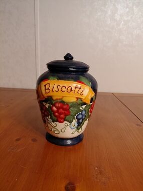 Biscotti Ceramic Cookie Jar - Blue and Multicolor